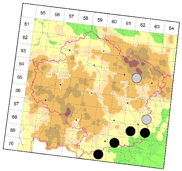 Mapa výskytu - kozlíček - Stenostola ferrea
