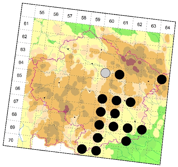 Mapa výskytu - tesařík dvojpásý - Stenurella bifasciata