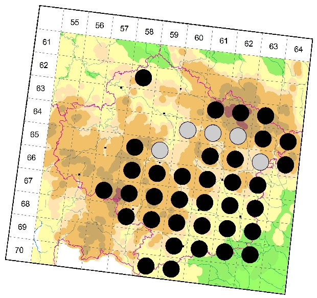 Mapa výskytu - tesařík černohrotý - Stenurella melanura