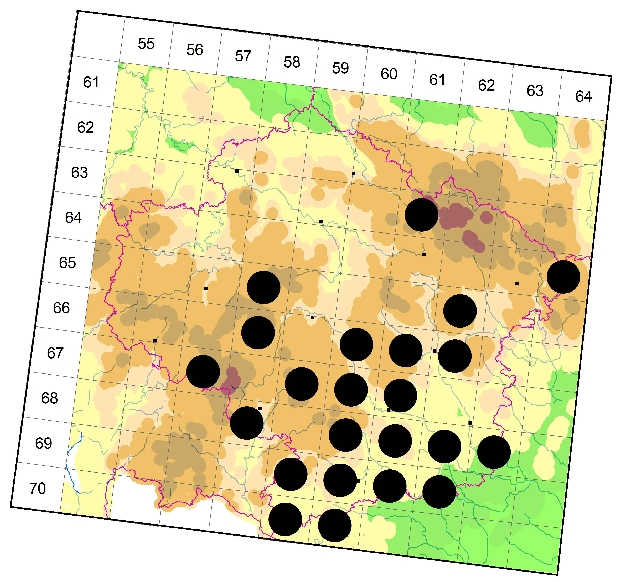 Mapa výskytu - tesařík - Stenurella nigra