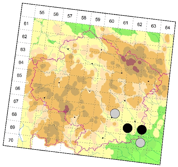 Mapa výskytu - tesařík - Stenurella septempunctata