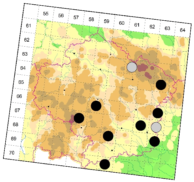 Mapa výskytu - tesařík - Stictoleptura scutellata