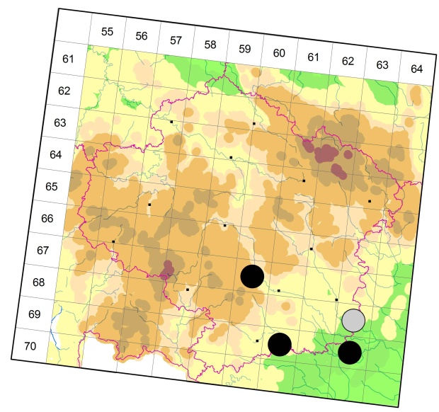Mapa výskytu - střevlíček - Syntomus obscuroguttatus