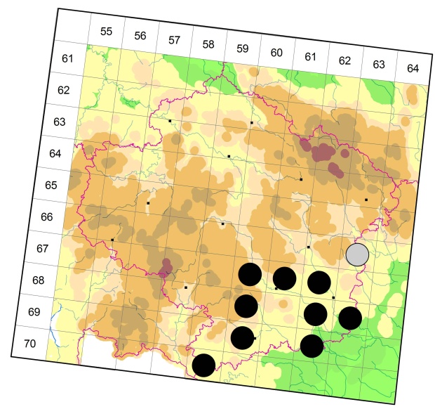 Mapa výskytu - střevlíček - Syntomus pallipes