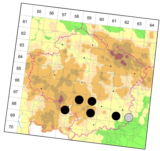 Mapa výskytu - střevlíček - Tachyura diabrachys