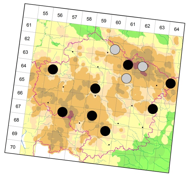 Mapa výskytu - střevlíček - Trechus obtusus