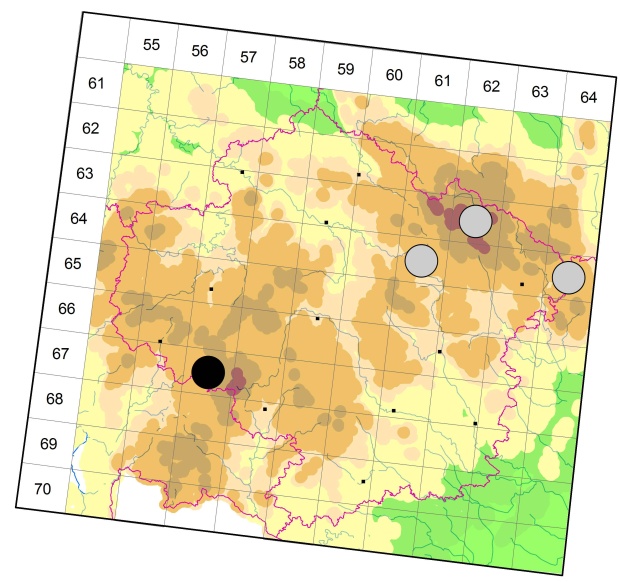 Mapa výskytu - střevlíček - Trechus striatulus