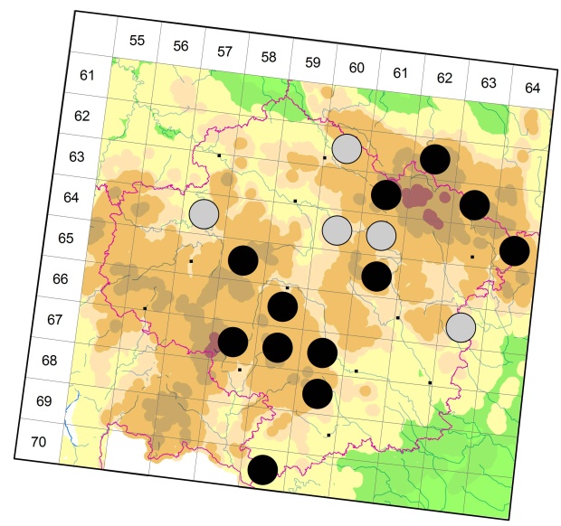 Mapa výskytu - střevlíček - Trichotichnus laevicollis